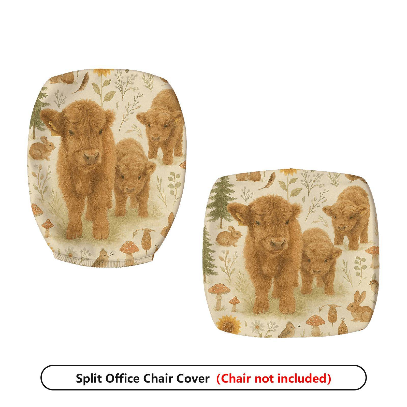 2-Piece Animal Nature Rustic Woodland Highland Cattle  Computer Chair Cover Set, Seat and Backrest