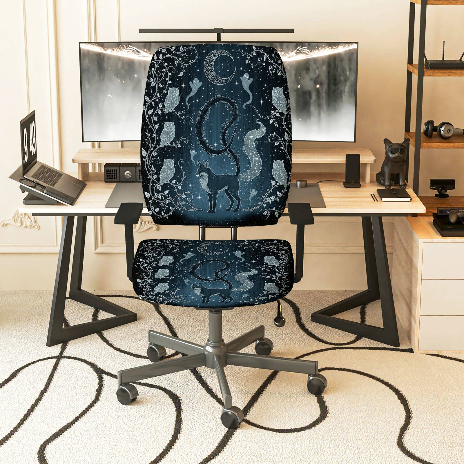 2-Piece Animal Cosmic Night Cool Star Moon  Computer Chair Cover Set, Seat and Backrest