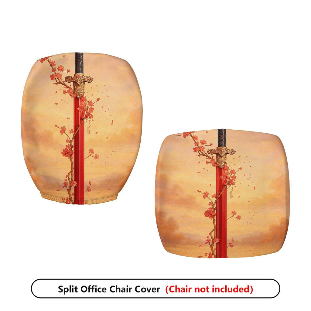 2-Piece Autumn Butterfly Zipper Floral Orange  Computer Chair Cover Set, Seat and Backrest