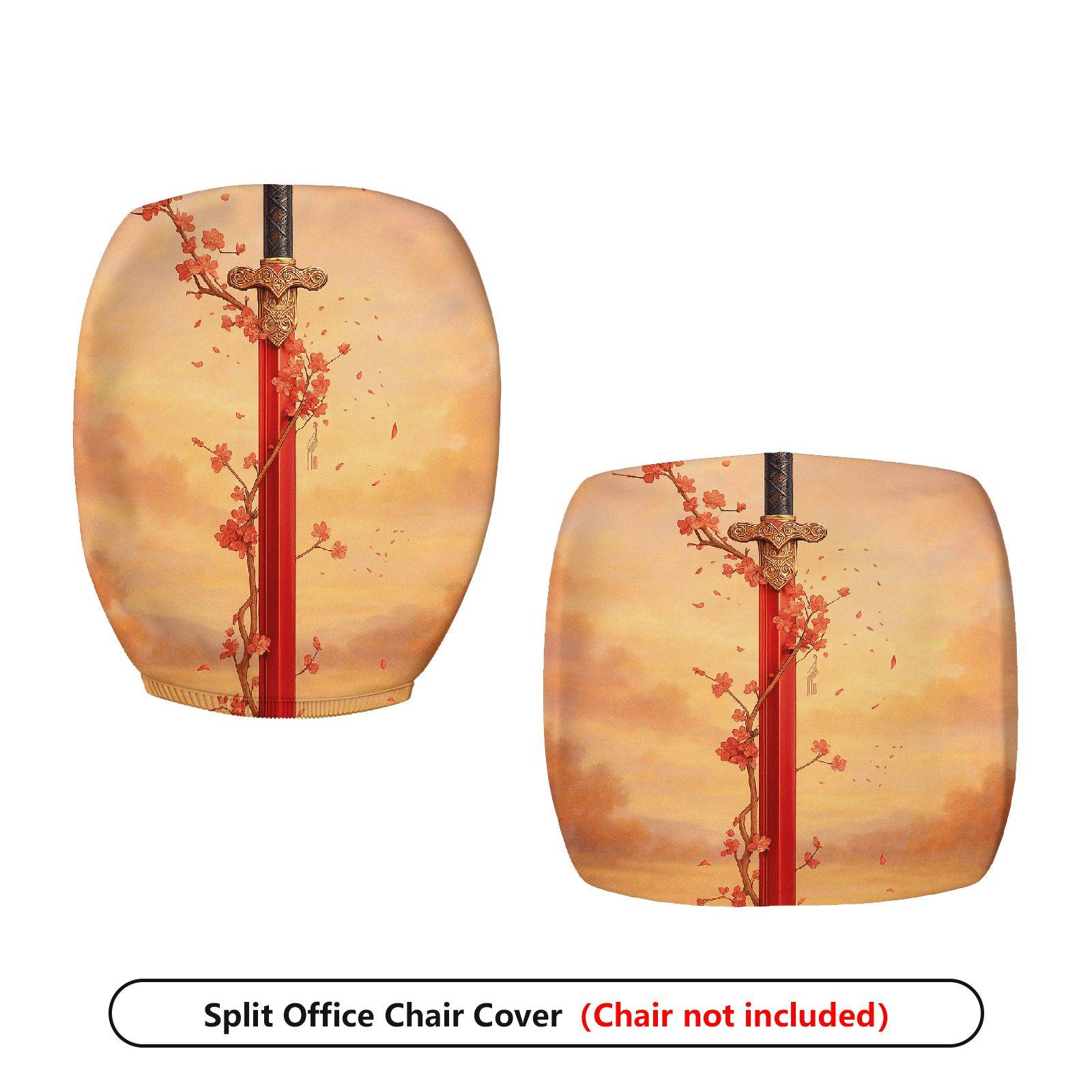 2-Piece Autumn Butterfly Zipper Floral Orange  Computer Chair Cover Set, Seat and Backrest