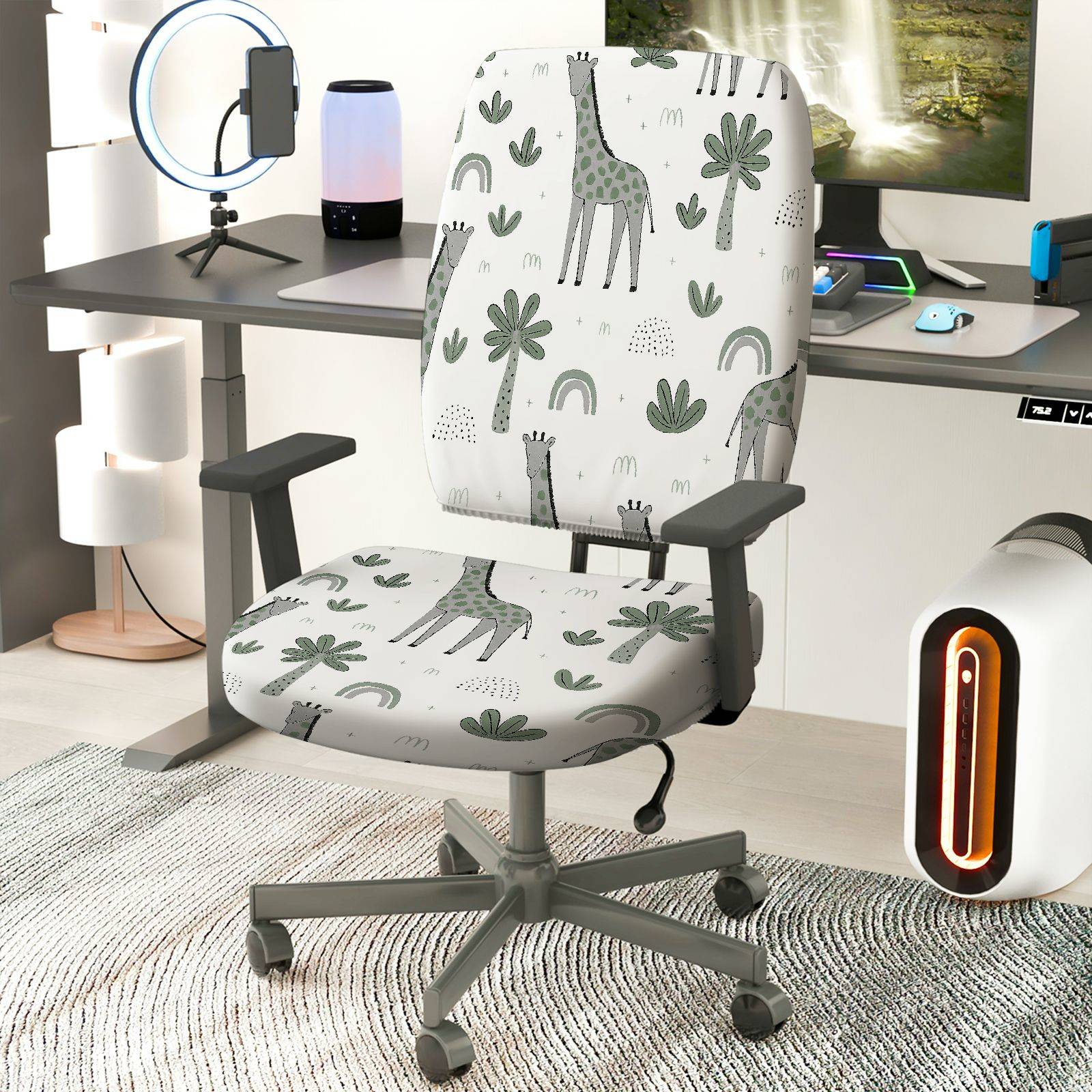 2-Piece Giraffe Pattern Jungle Style Animal Nature  Computer Chair Cover Set, Seat and Backrest