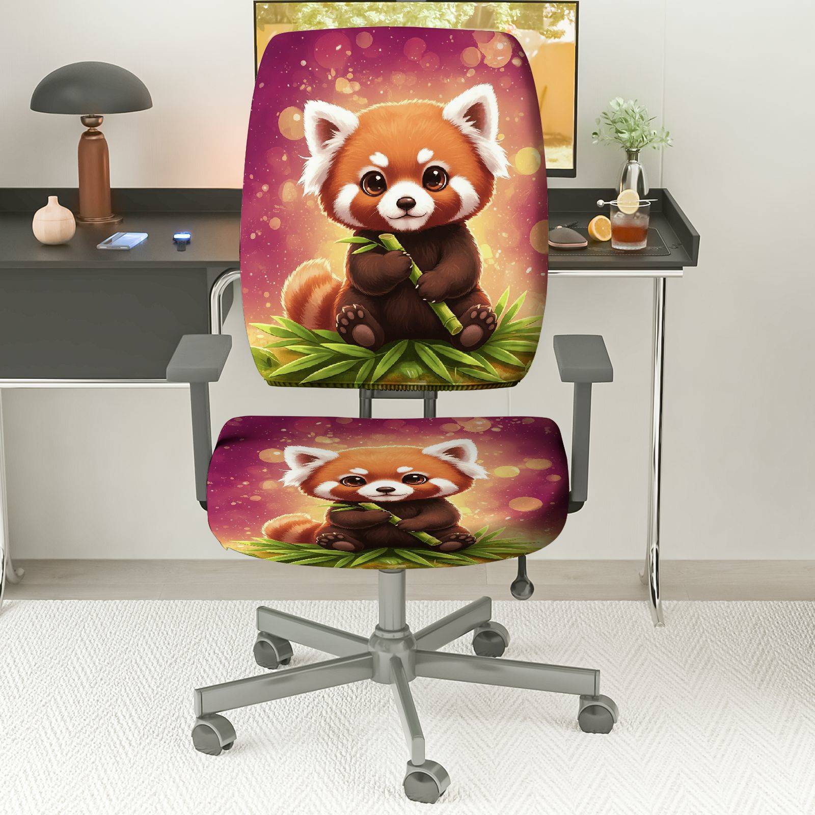 2-Piece Cute Red Panda Animal  Computer Chair Cover Set, Seat and Backrest