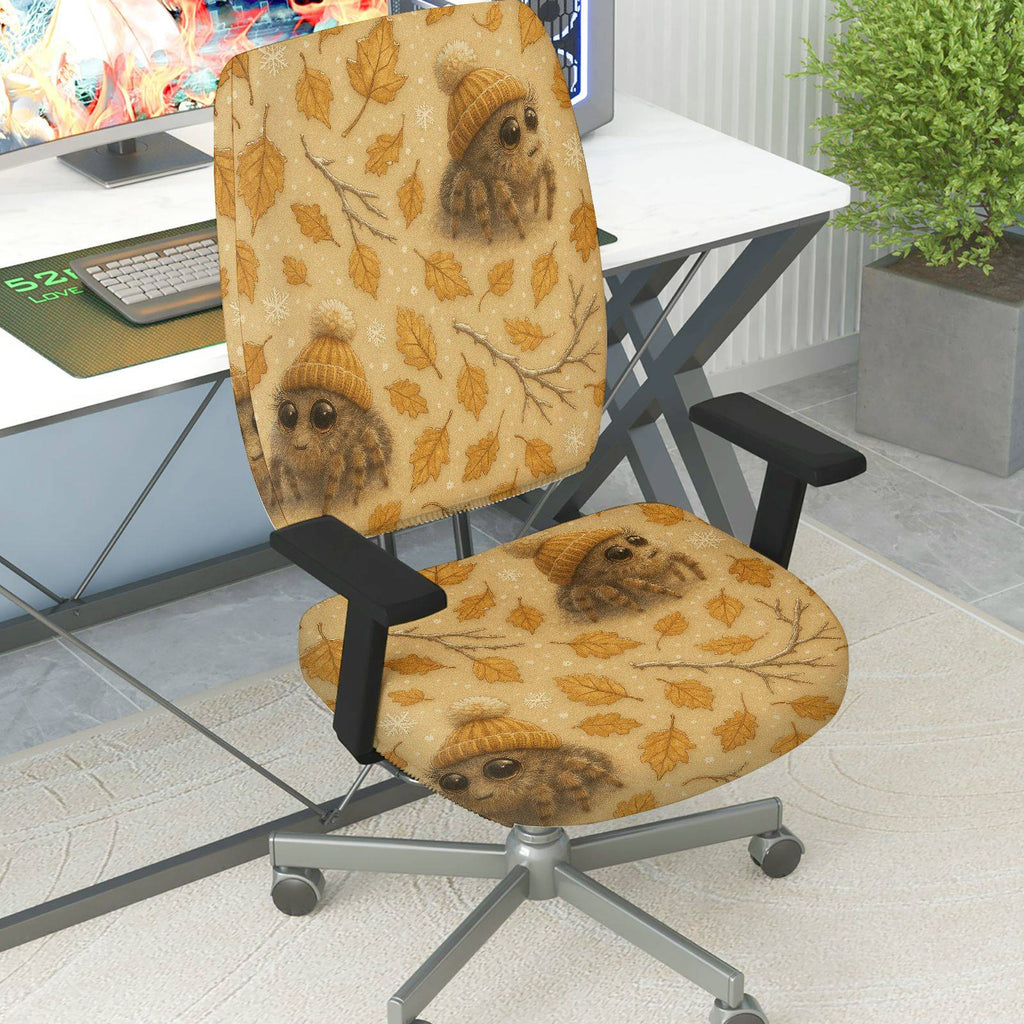 2-Piece Autumn Leaves Spider Winter Hat  Computer Chair Cover Set, Seat and Backrest