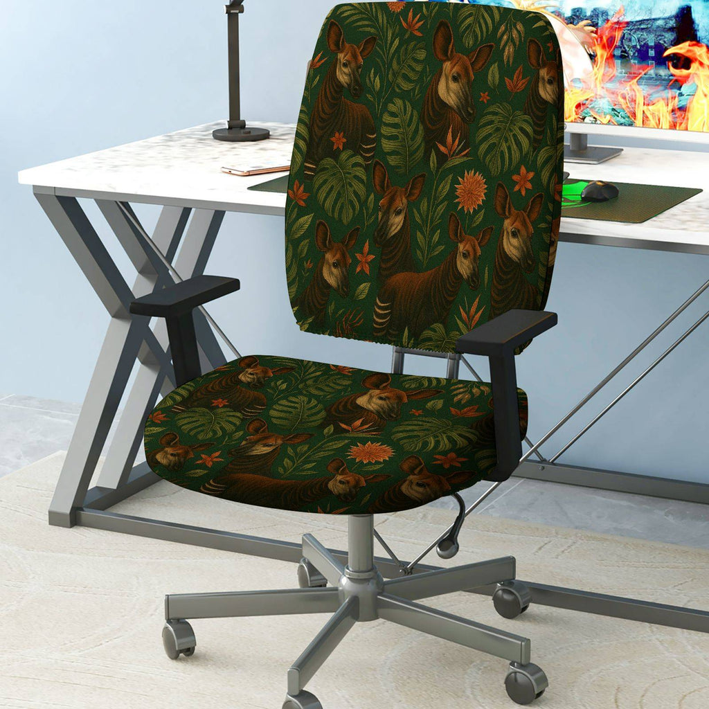 2-Piece Animal Floral Jungle Plant Nature  Computer Chair Cover Set, Seat and Backrest