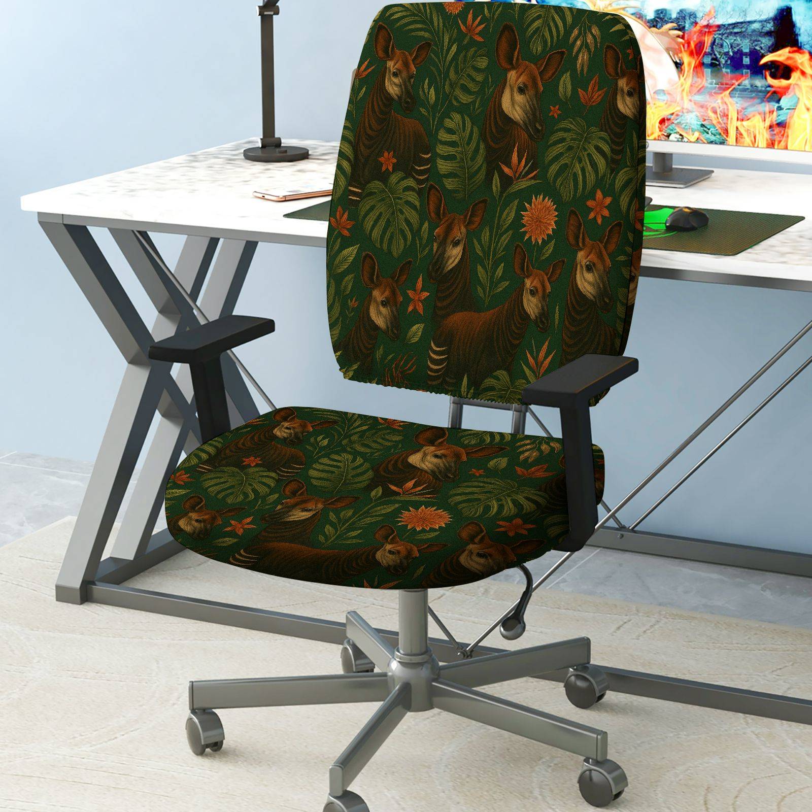 2-Piece Animal Floral Jungle Plant Nature  Computer Chair Cover Set, Seat and Backrest