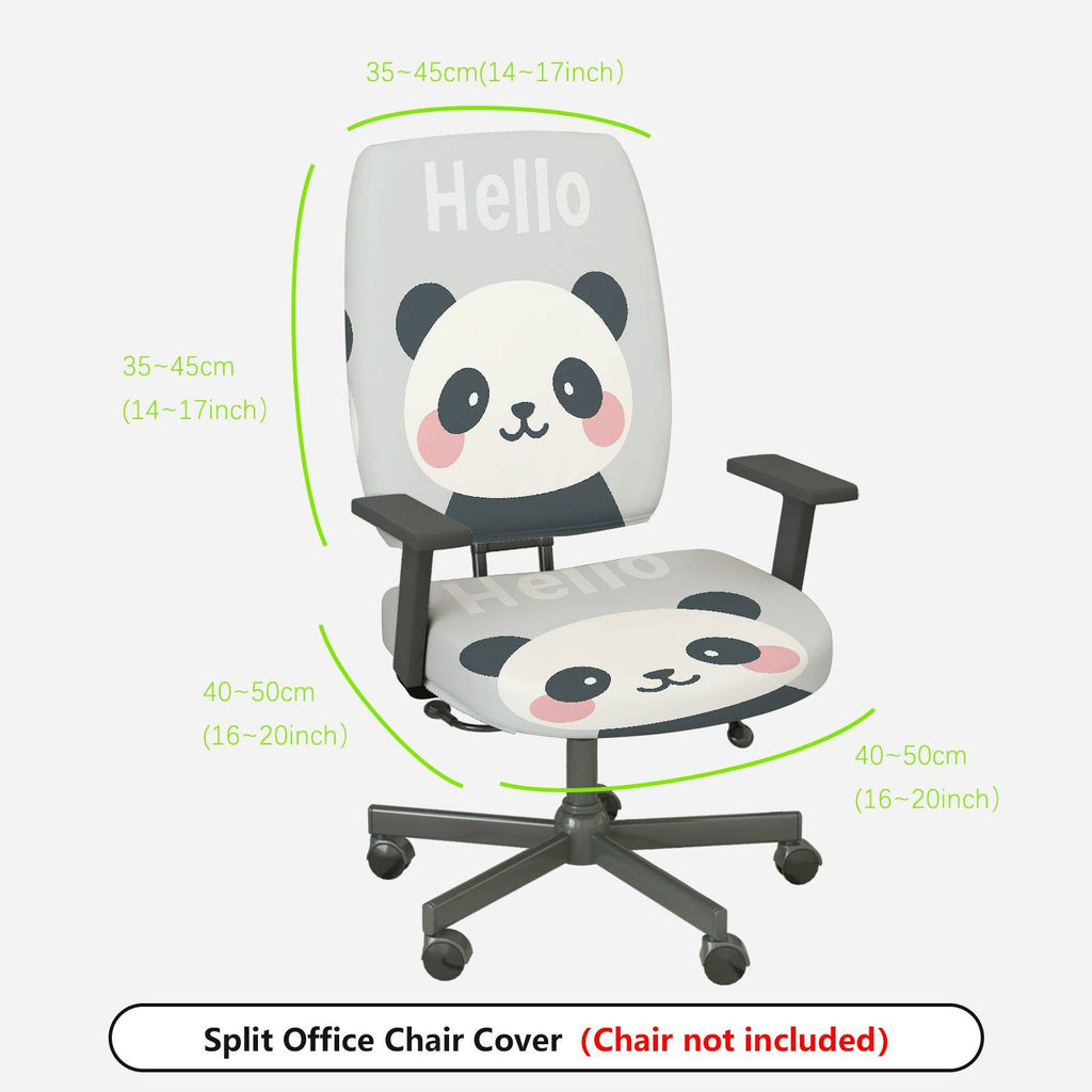 2-Piece Cute Panda Hello Animal Print  Computer Chair Cover Set, Seat and Backrest