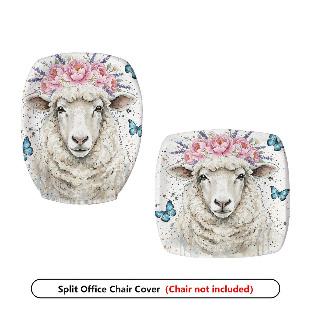 2-Piece Floral Animal Pastel Sheep Butterfly  Computer Chair Cover Set, Seat and Backrest