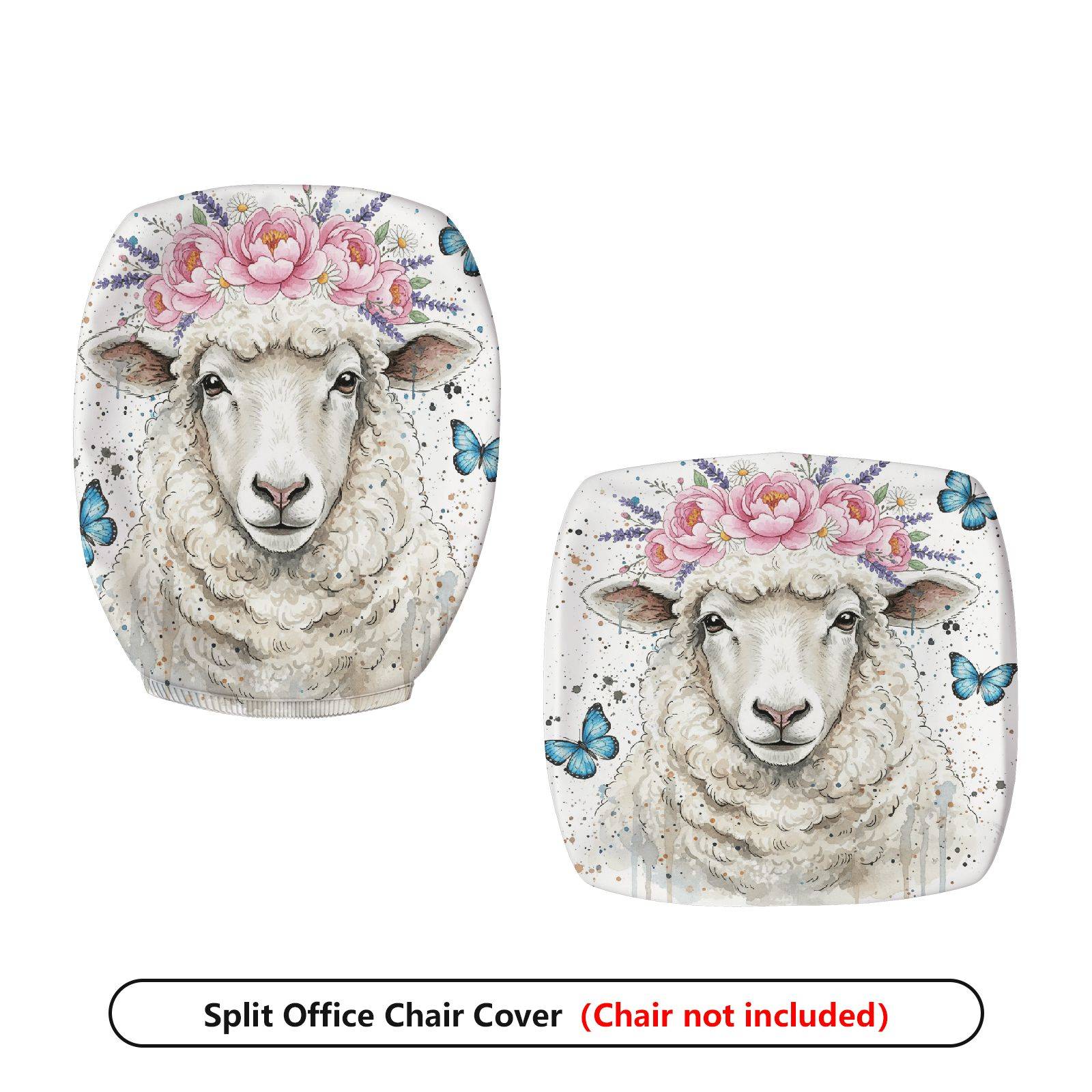 2-Piece Floral Animal Pastel Sheep Butterfly  Computer Chair Cover Set, Seat and Backrest