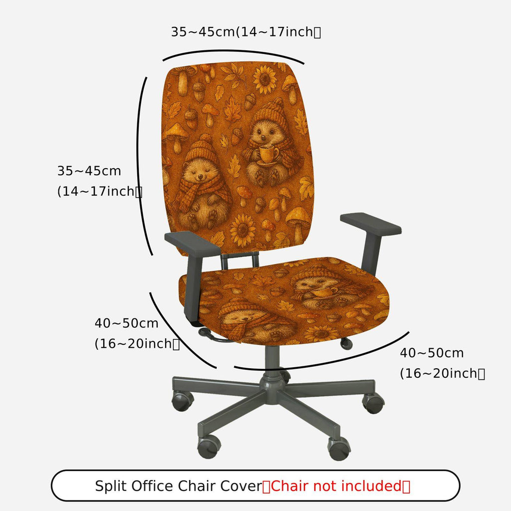 2-Piece Autumn Hedgehog Sunflower Leaf Mushroom  Computer Chair Cover Set, Seat and Backrest
