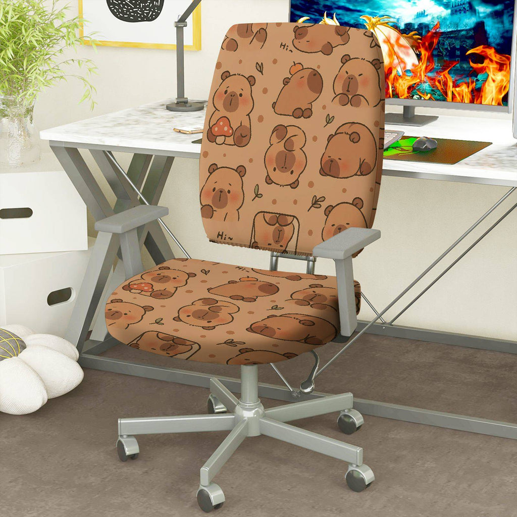 2-Piece Animal Bear Pattern Printed  Computer Chair Cover Set, Seat and Backrest