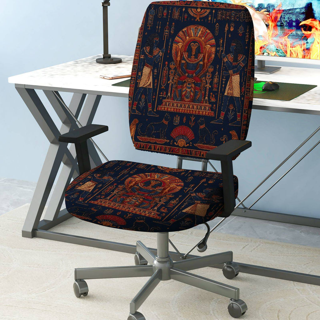 2-Piece Ancient Egyptian Pharaoh Hieroglyphs Decorative Art  Computer Chair Cover Set, Seat and Backrest