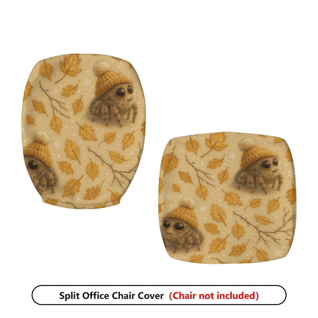 2-Piece Autumn Leaves Spider Winter Hat  Computer Chair Cover Set, Seat and Backrest