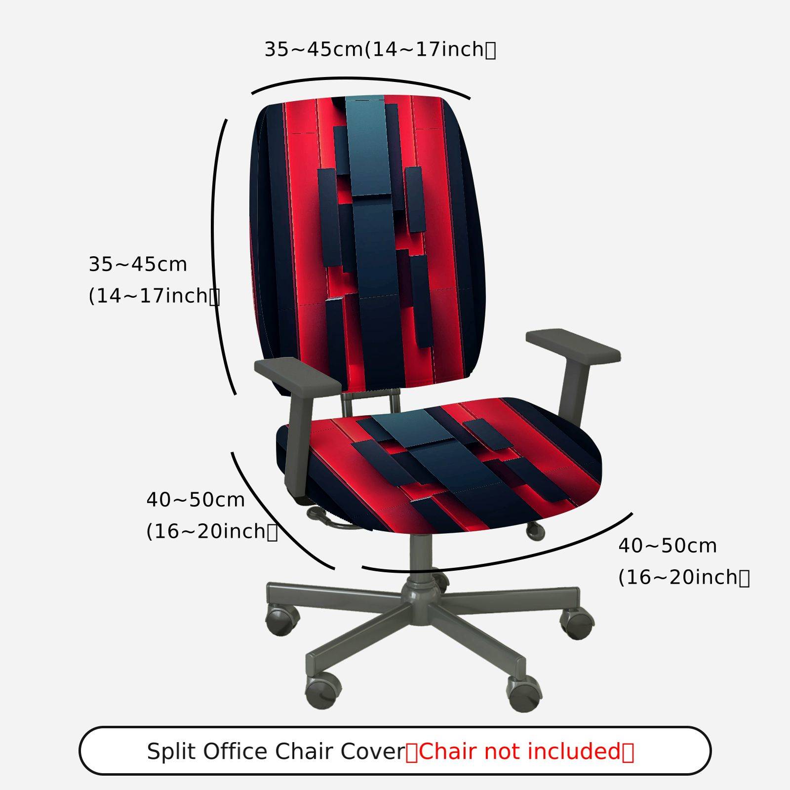 2-Piece Modern Geometric Red Black Stylish  Computer Chair Cover Set, Seat and Backrest