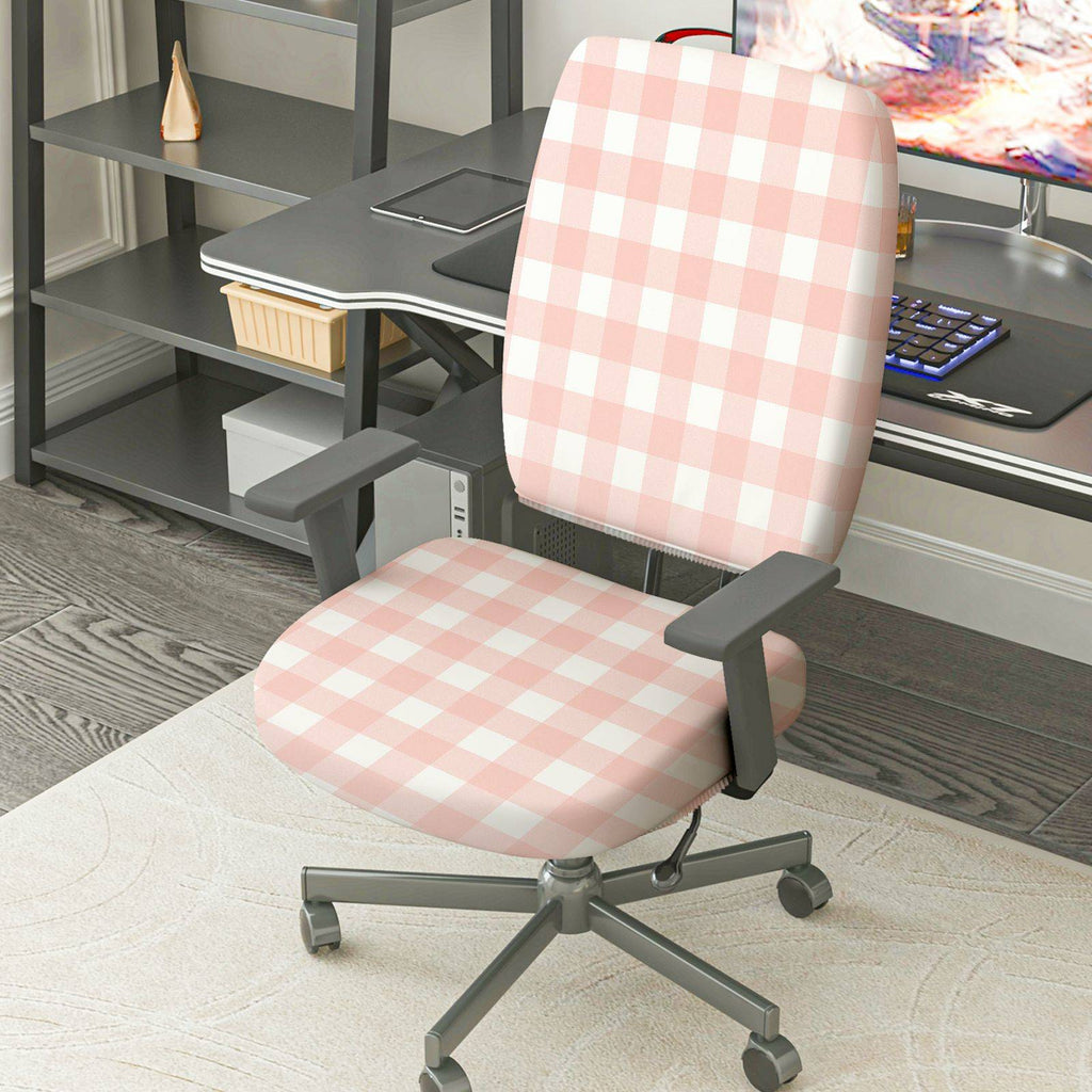 2-Piece Pink Plaid Checkered Pattern Modern  Computer Chair Cover Set, Seat and Backrest