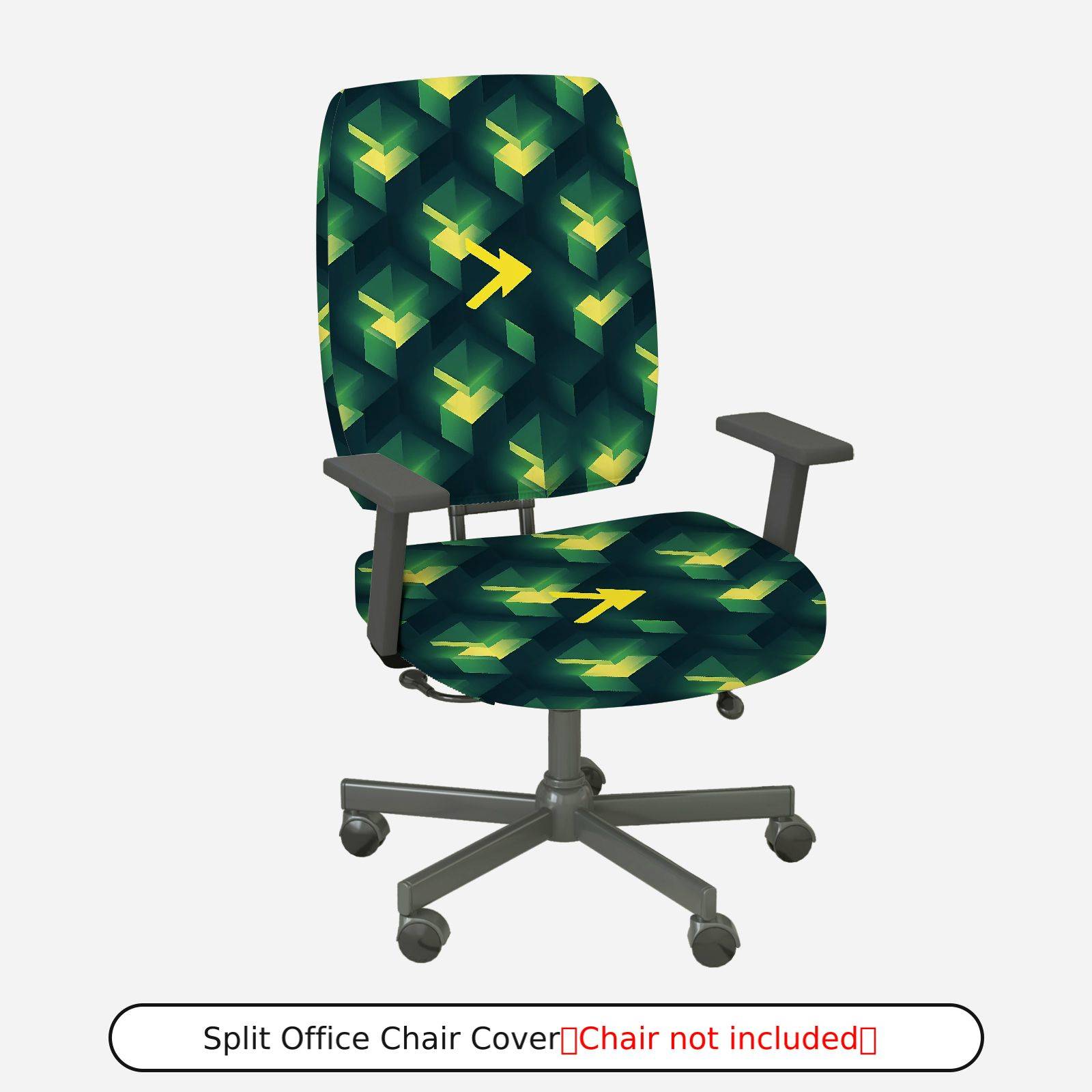 2-Piece Geometric Green Arrow Pattern  Computer Chair Cover Set, Seat and Backrest