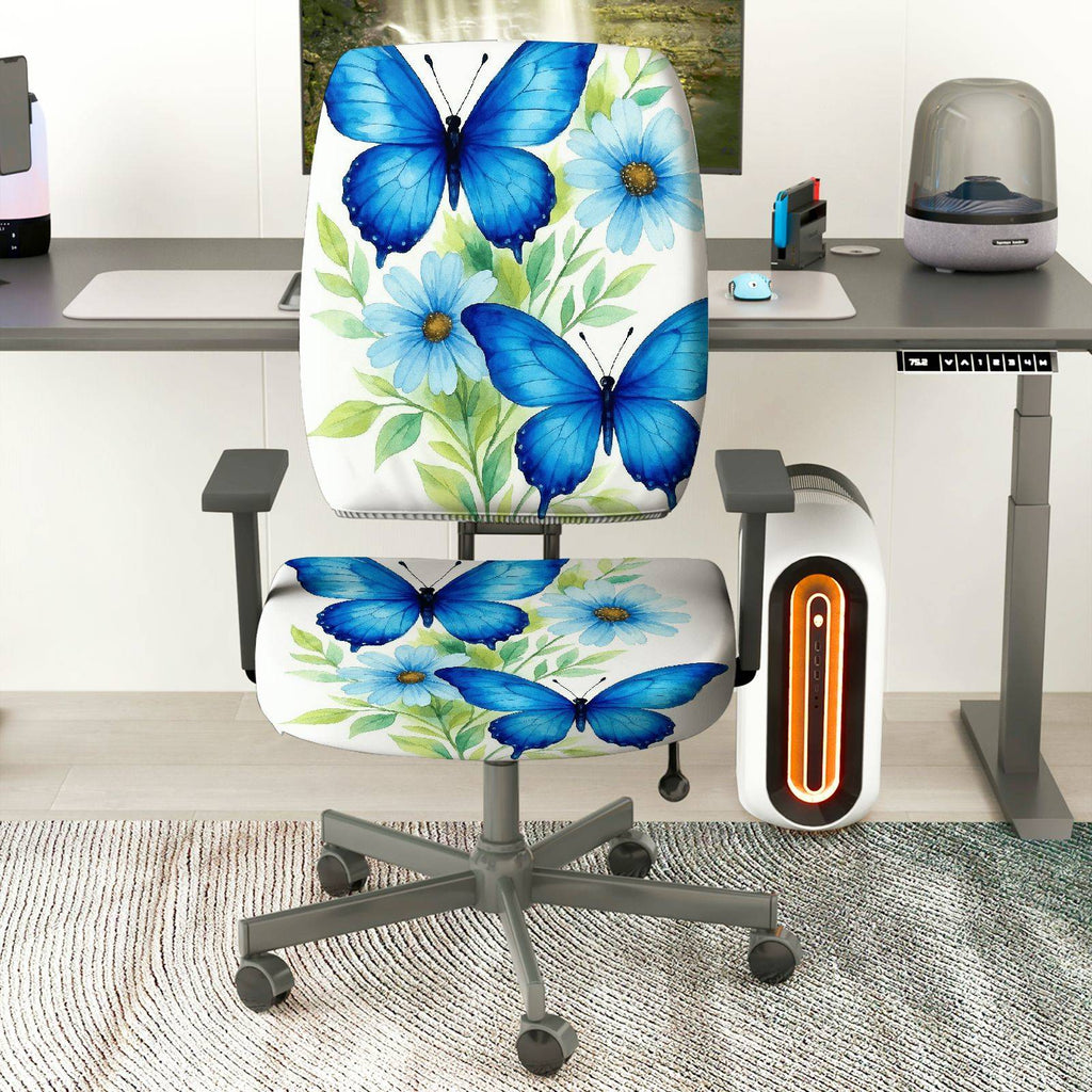 2-Piece Butterfly Flower Pattern Nature Colorful  Computer Chair Cover Set, Seat and Backrest