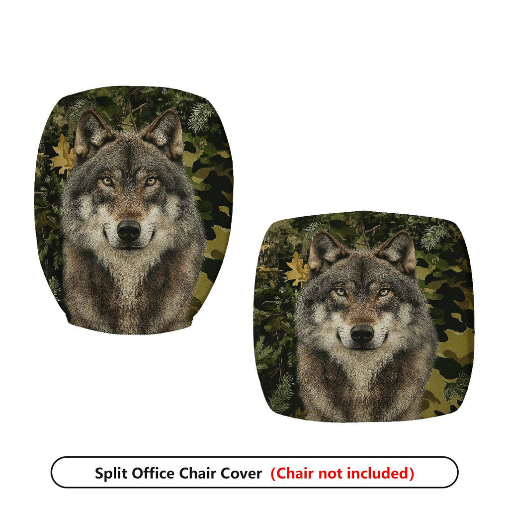 2-Piece Wolf Forest Camouflage Animal Nature Wildlife  Computer Chair Cover Set, Seat and Backrest
