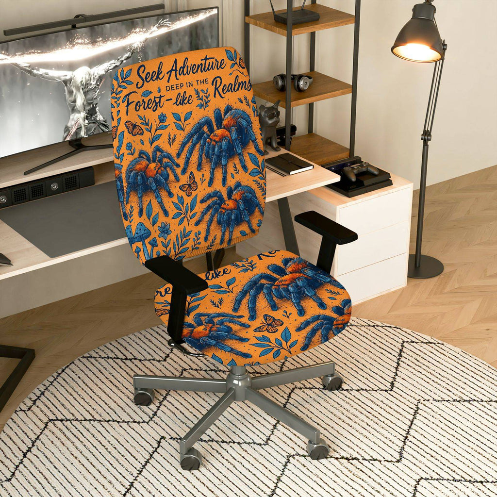 2-Piece Adventure Theme Forest Spider Pattern Halloween  Computer Chair Cover Set, Seat and Backrest