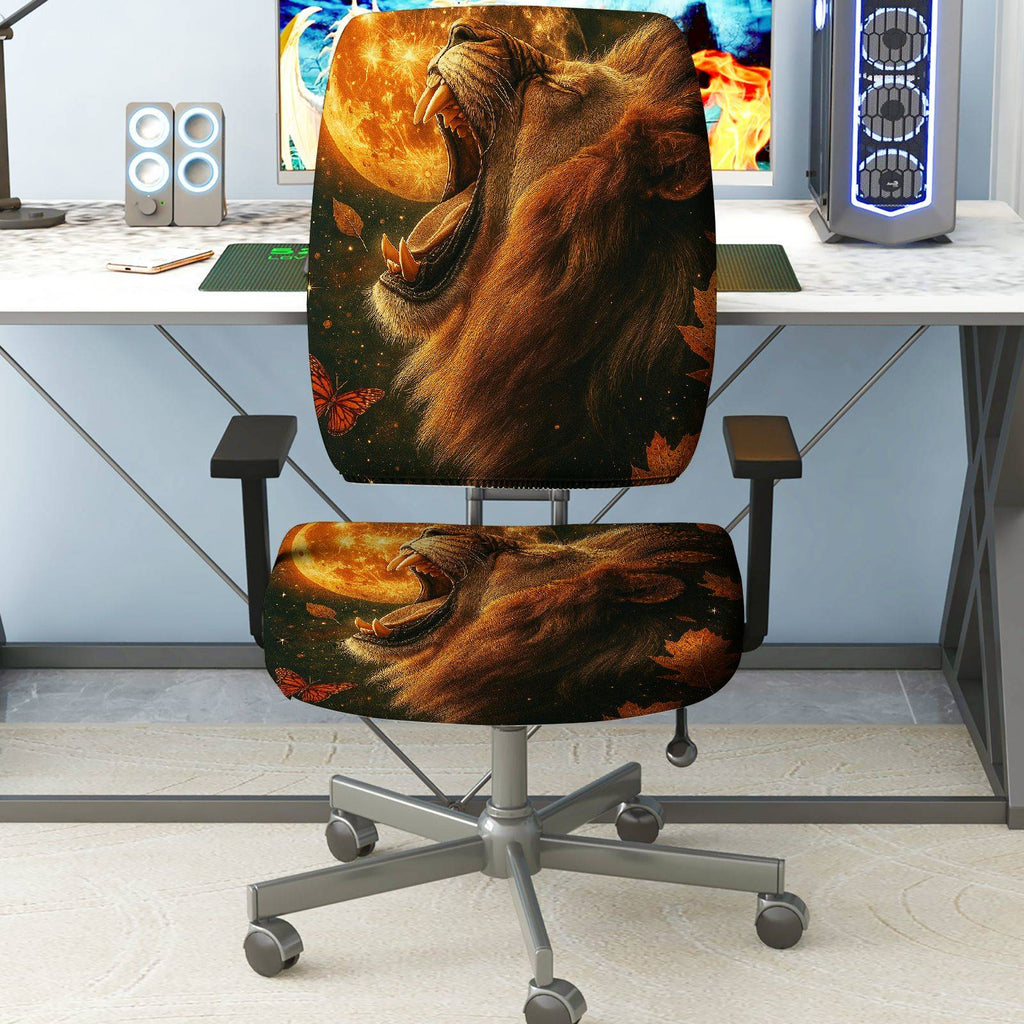 2-Piece Autumn Lion Butterfly Moon Leaf  Computer Chair Cover Set, Seat and Backrest