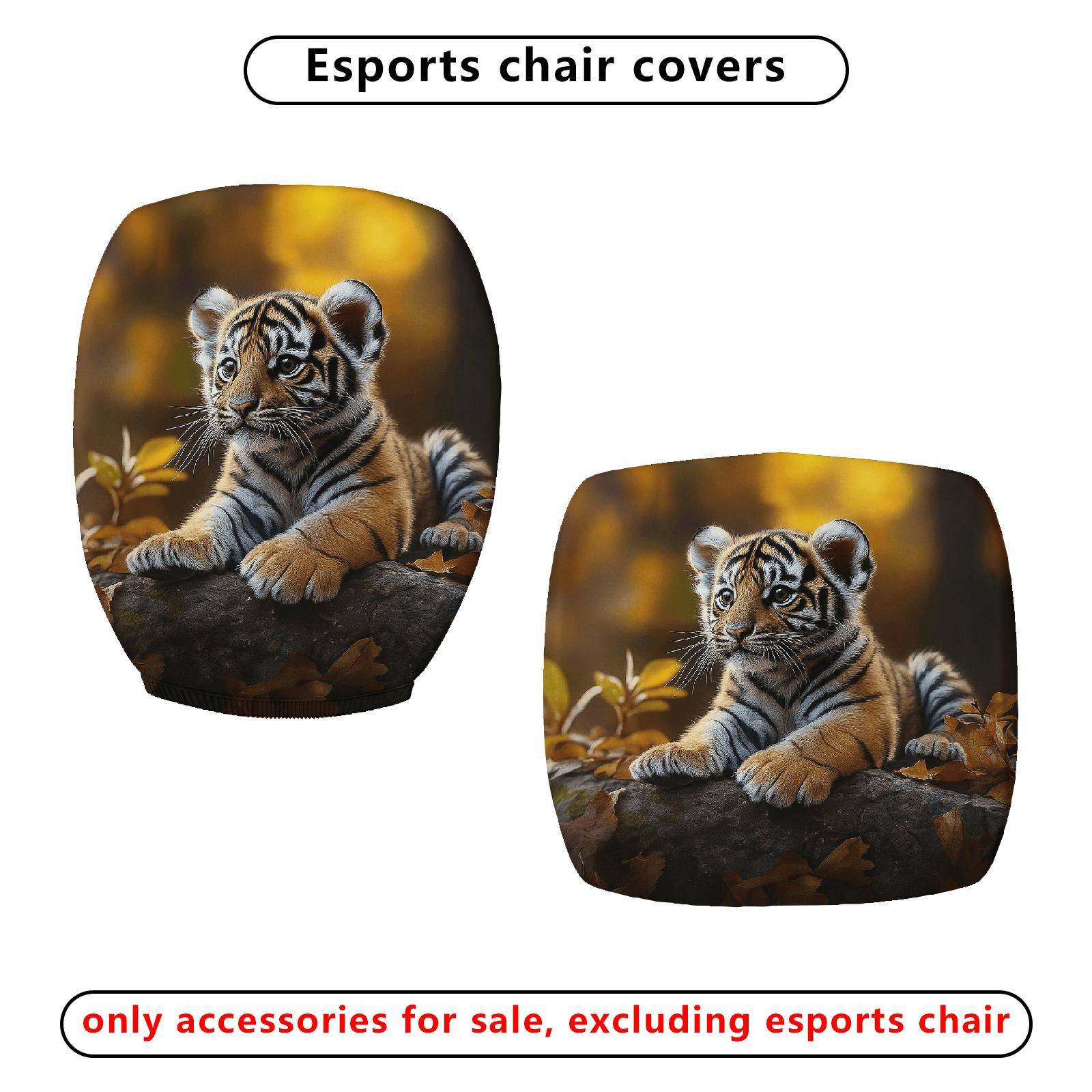 2-Piece Adorable Tiger Artistic Autumn Nature  Computer Chair Cover Set, Seat and Backrest