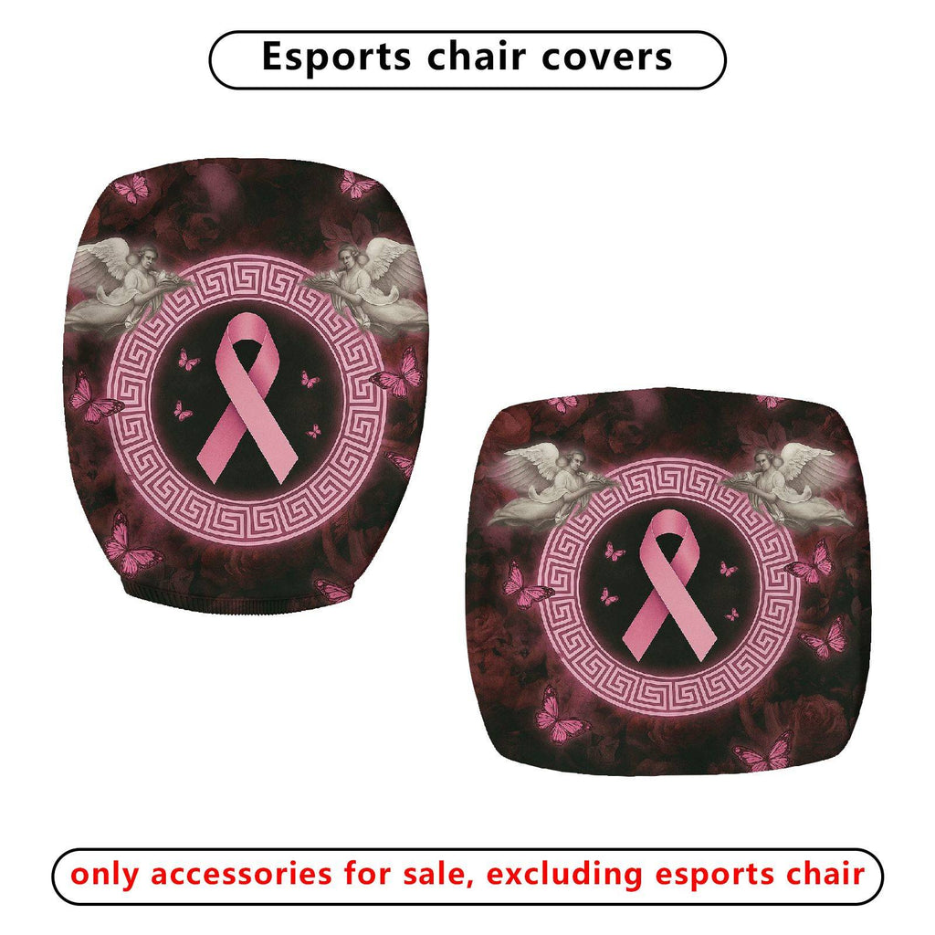 2-Piece Angel Butterfly Ribbon Pattern Pink  Computer Chair Cover Set, Seat and Backrest