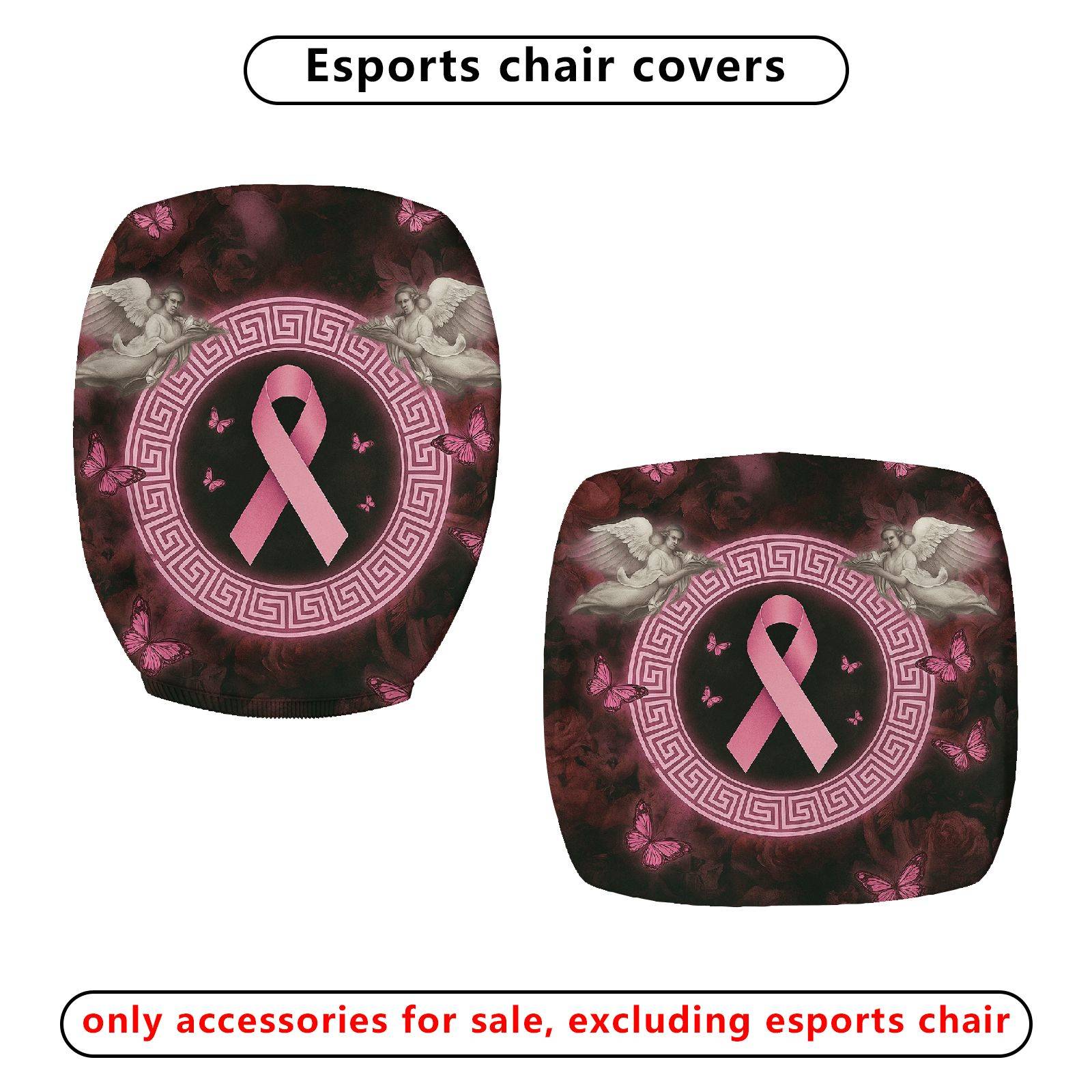 2-Piece Angel Butterfly Ribbon Pattern Pink  Computer Chair Cover Set, Seat and Backrest