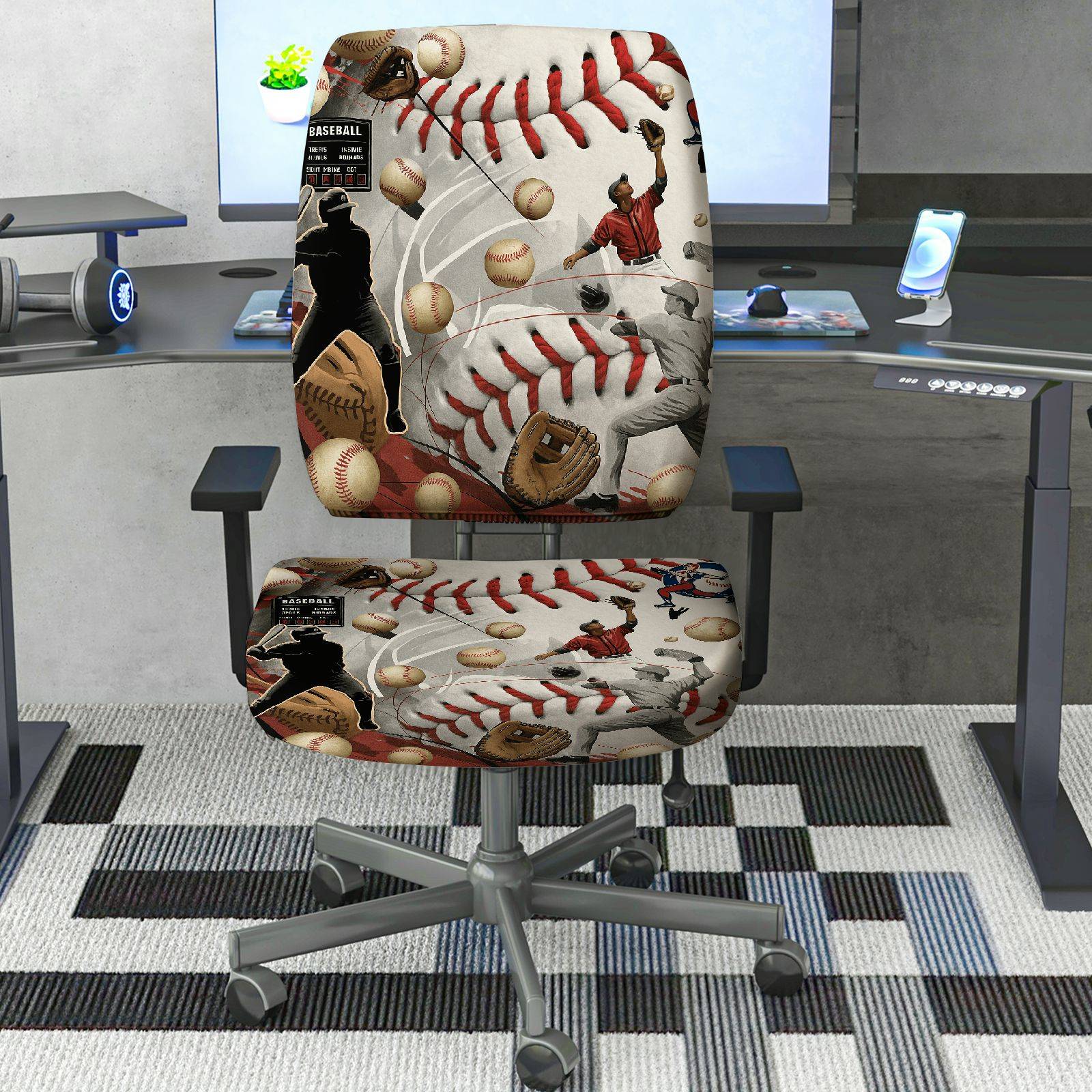 2-Piece Baseball Sports Player Game Ball  Computer Chair Cover Set, Seat and Backrest