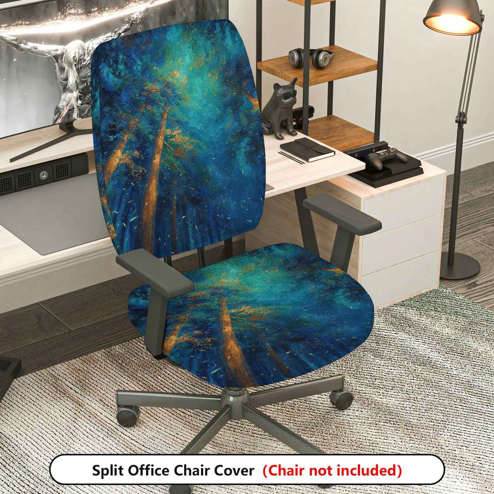 2-Piece Abstract Art Oil Painting Forest Scenery  Computer Chair Cover Set, Seat and Backrest