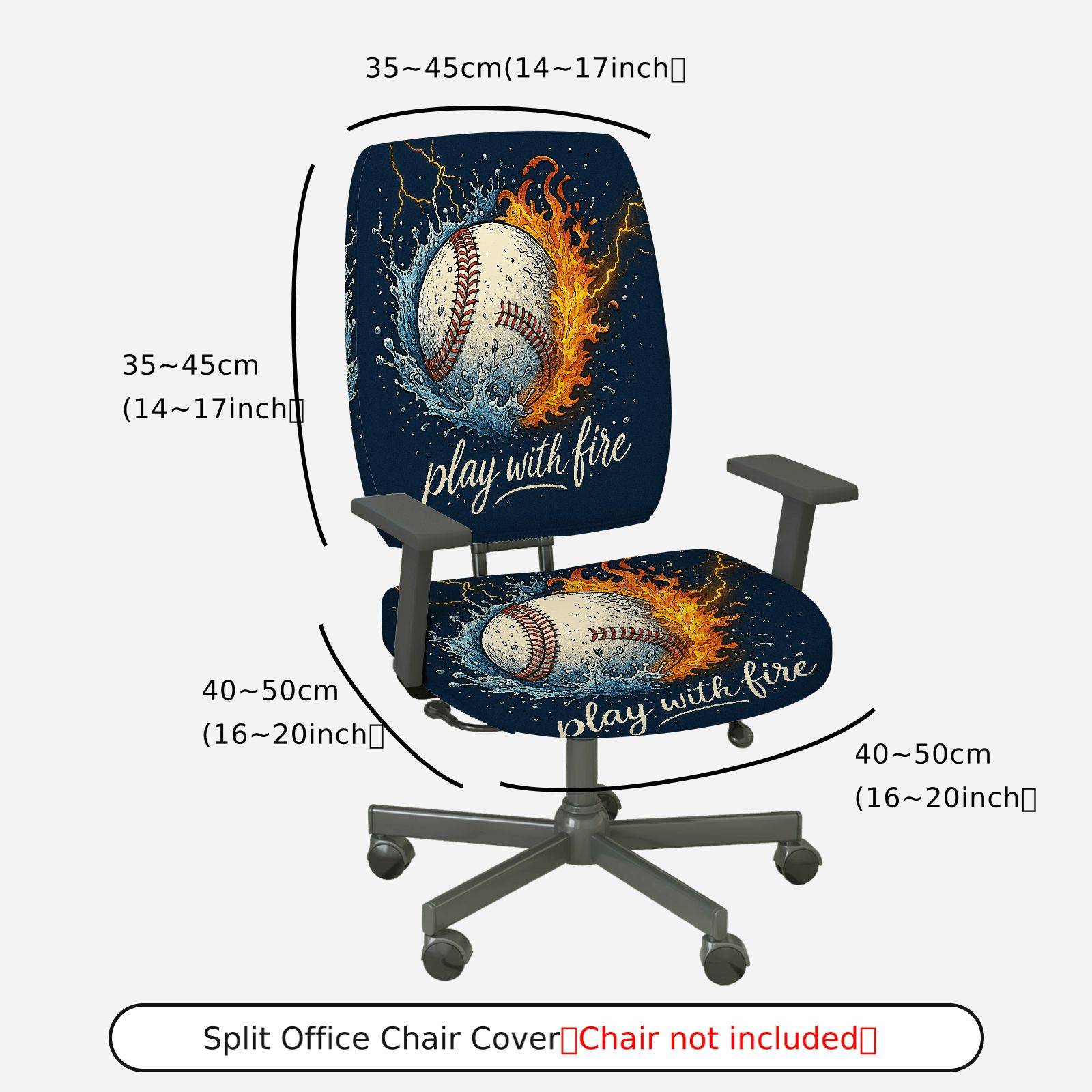 2-Piece Baseball Fire Water Play with Fire Inspirational  Computer Chair Cover Set, Seat and Backrest