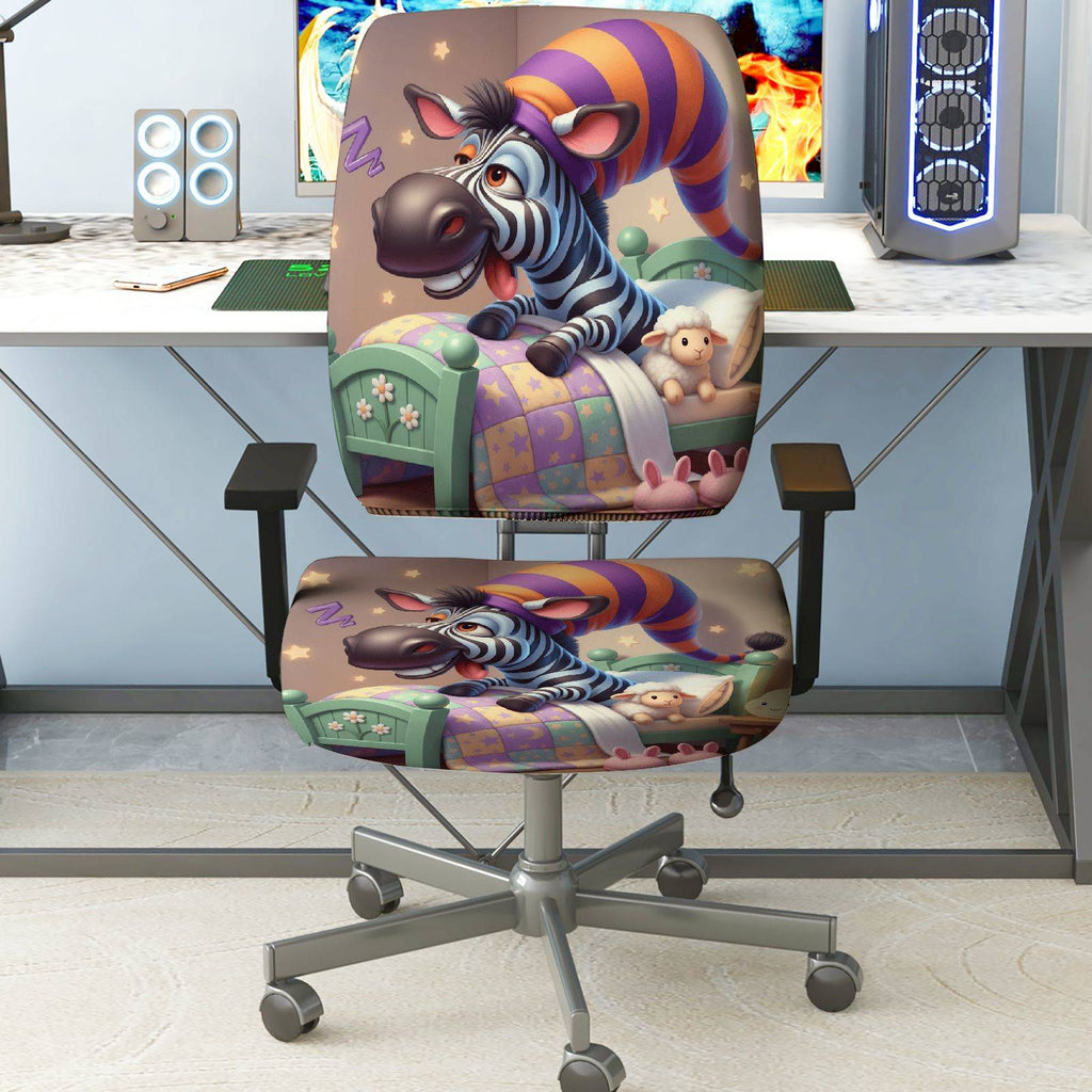 2-Piece Animal Zebra Night Moon Star Colorful  Computer Chair Cover Set, Seat and Backrest