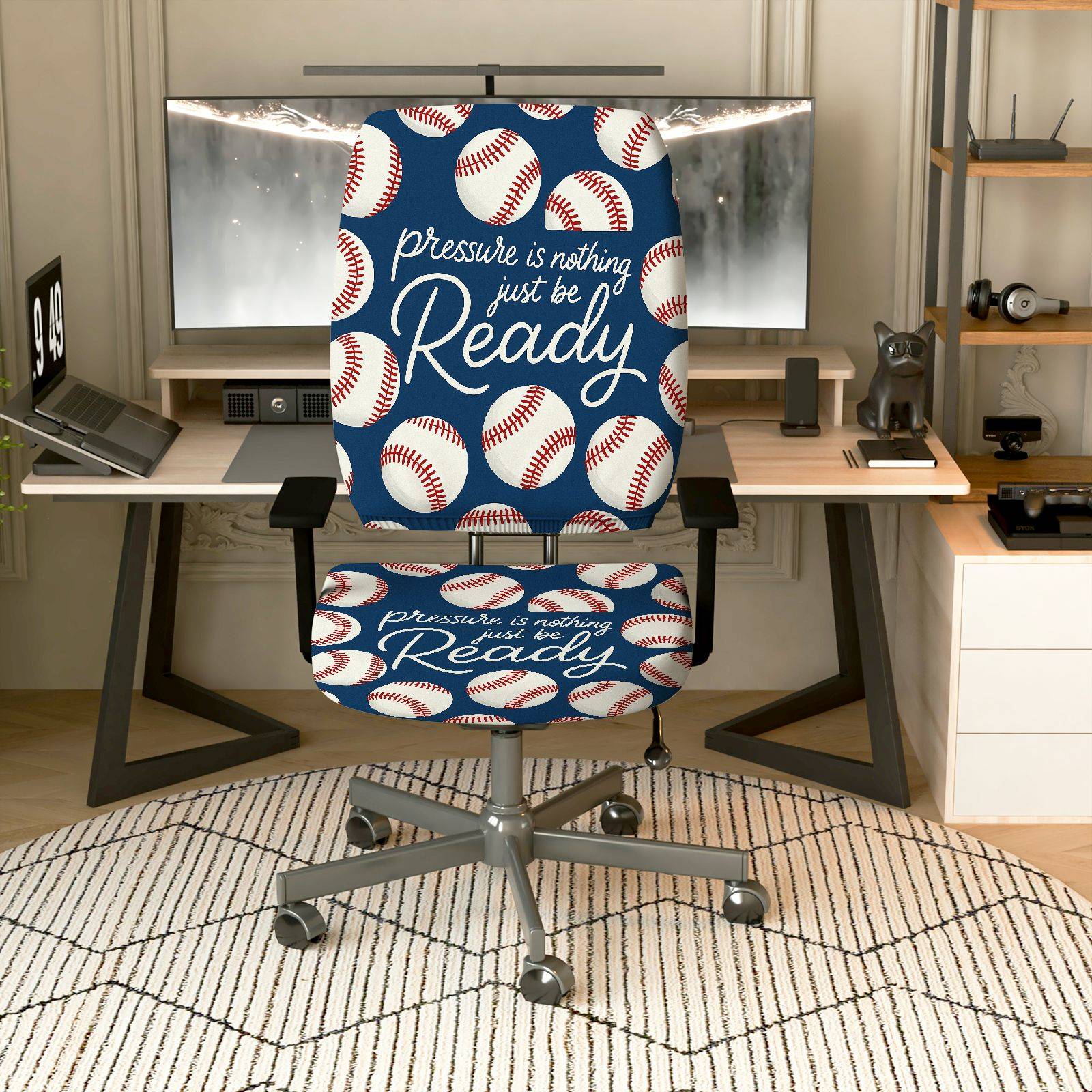 2-Piece Baseball Motivational Inspirational Sport  Computer Chair Cover Set, Seat and Backrest