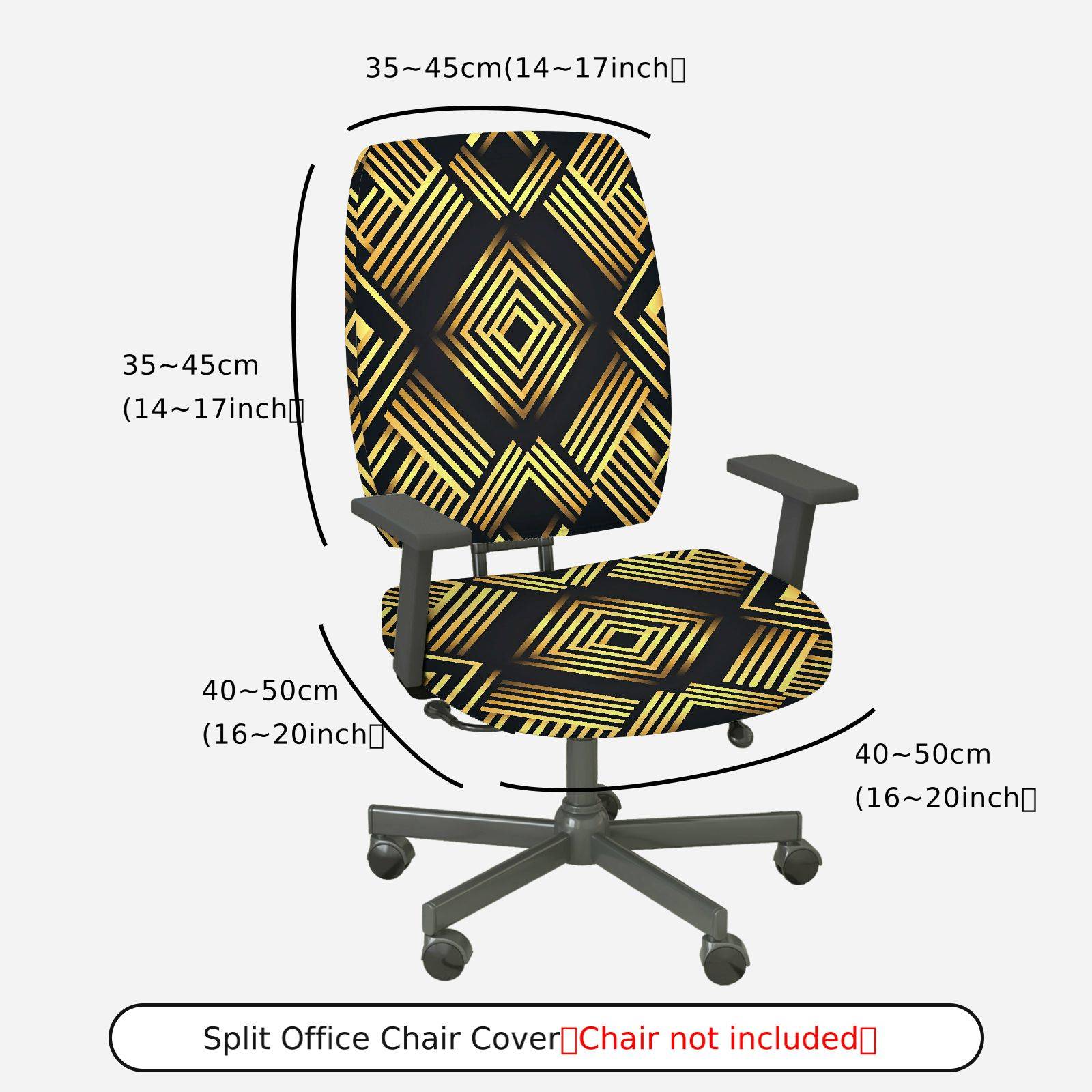 2-Piece Geometric Modern Stylish Black Gold Elegant  Computer Chair Cover Set, Seat and Backrest