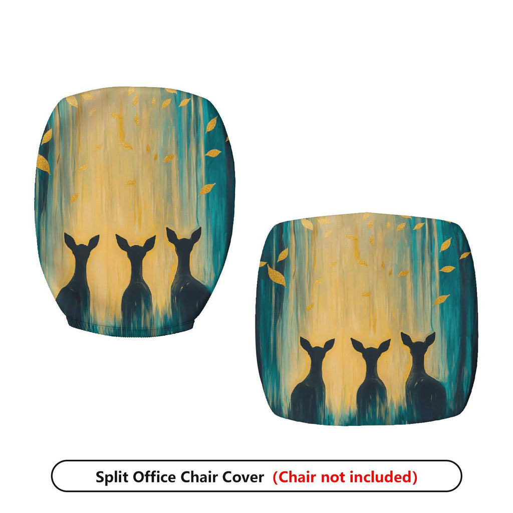 2-Piece Artistic Deer Silhouette Forest Gold Leaves Blue  Computer Chair Cover Set, Seat and Backrest