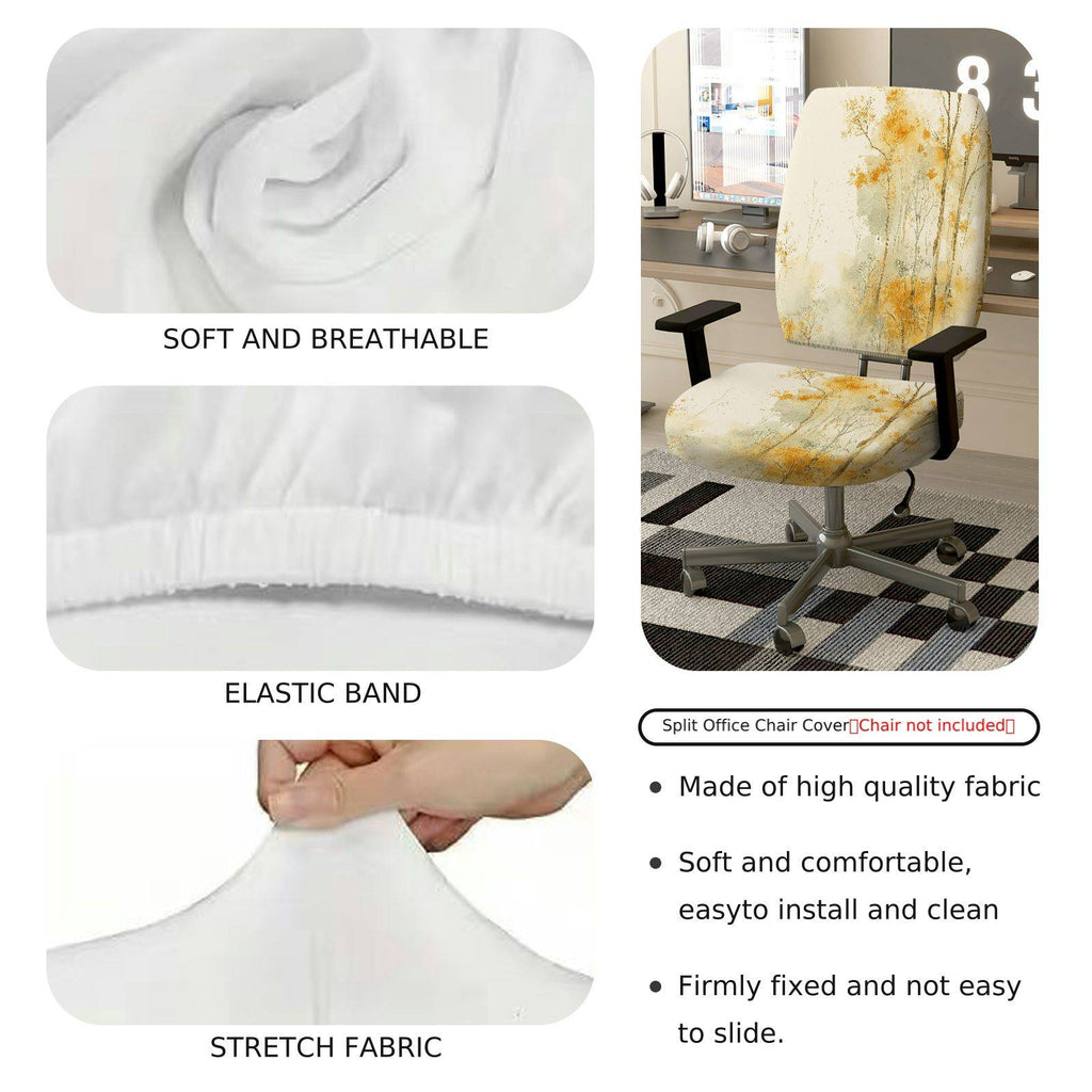 2-Piece Autumn Scenic Forest Tree Artistic  Computer Chair Cover Set, Seat and Backrest