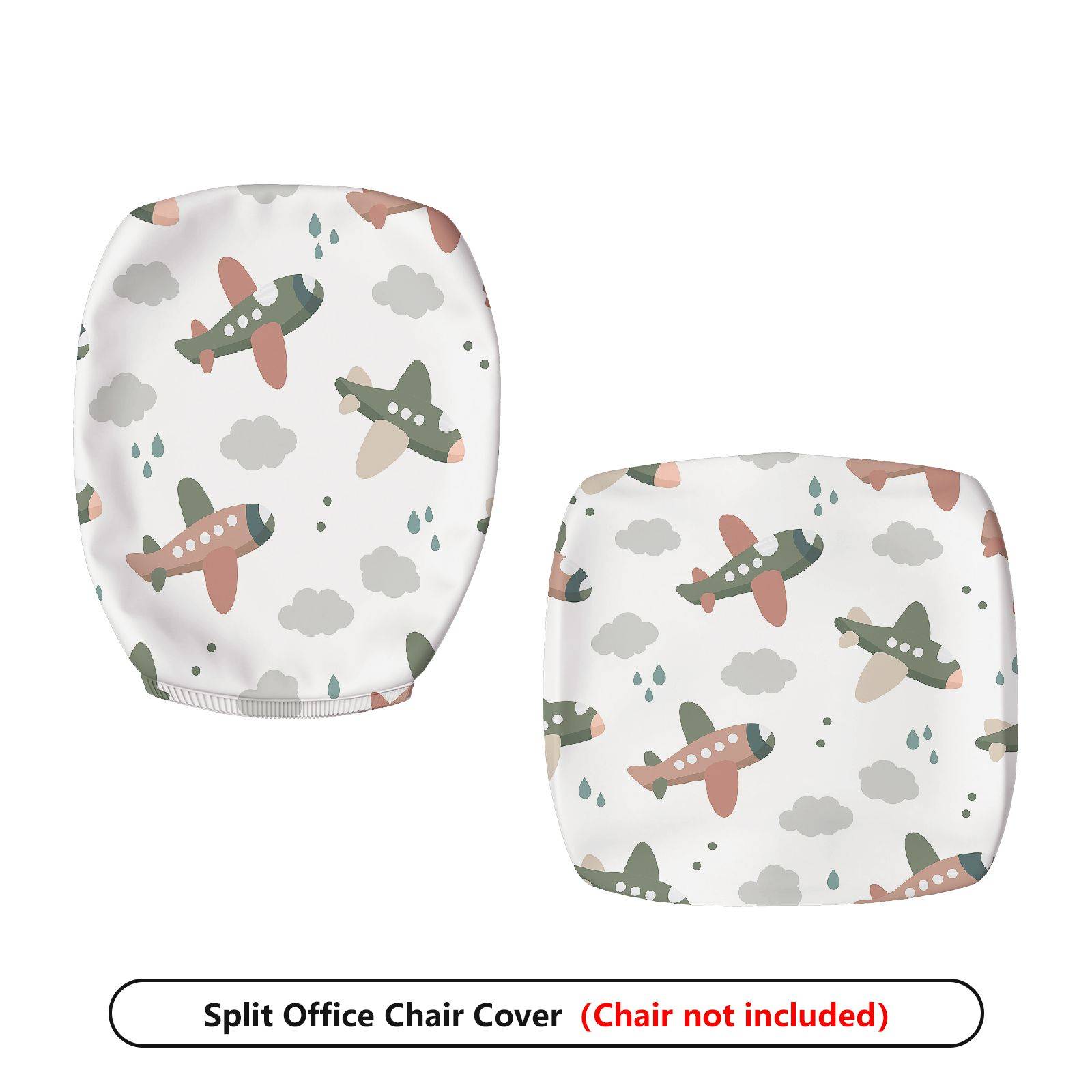 2-Piece Airplane Cloud Rain Sky Fun  Computer Chair Cover Set, Seat and Backrest