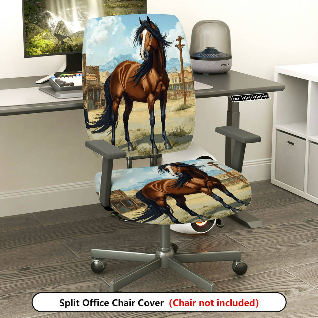 2-Piece Horse Western Country Animal Scenery Nature  Computer Chair Cover Set, Seat and Backrest
