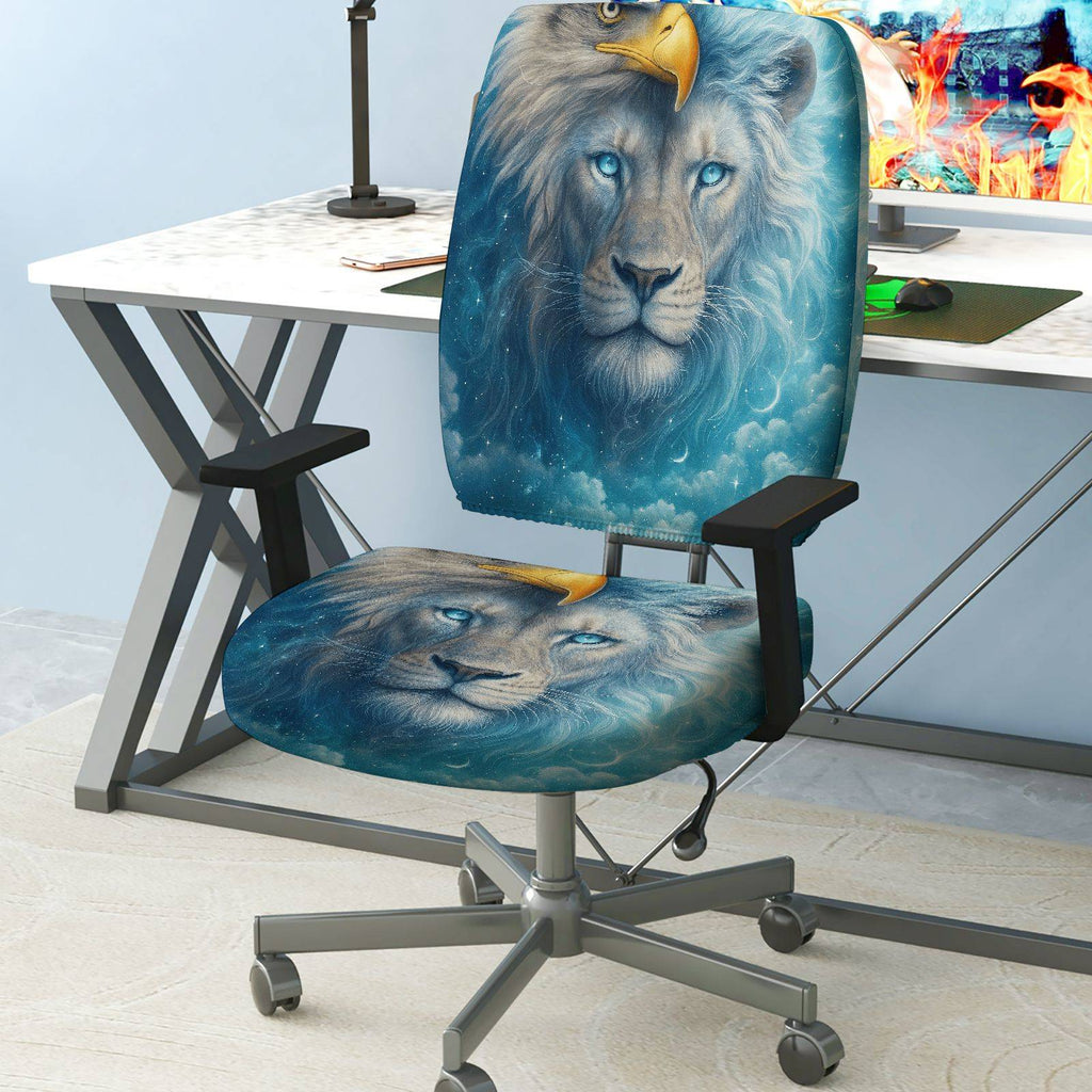 2-Piece Animal Lion Eagle Moon Star Sky  Computer Chair Cover Set, Seat and Backrest