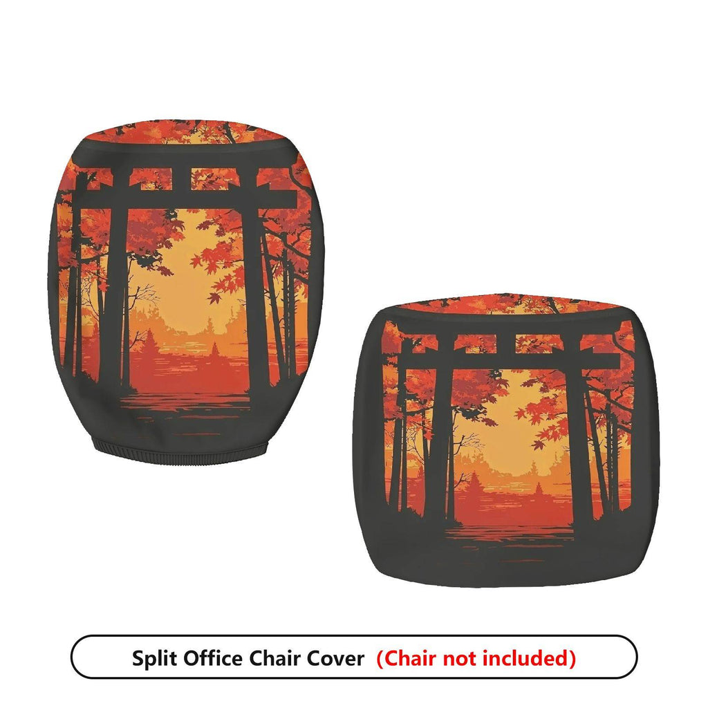 2-Piece Autumn Sunset Forest Gate Silhouette Scenery  Computer Chair Cover Set, Seat and Backrest