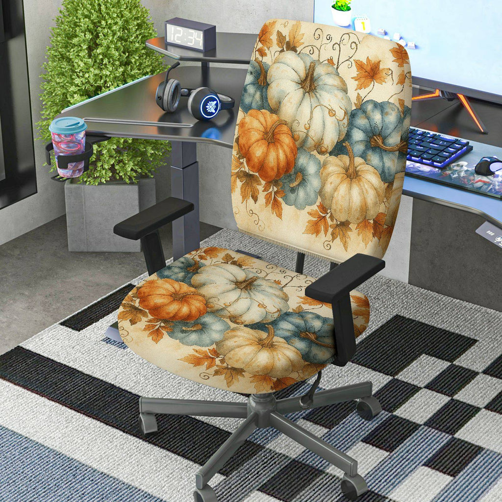 2-Piece Autumn Thanksgiving Pumpkin Harvest Holiday  Computer Chair Cover Set, Seat and Backrest