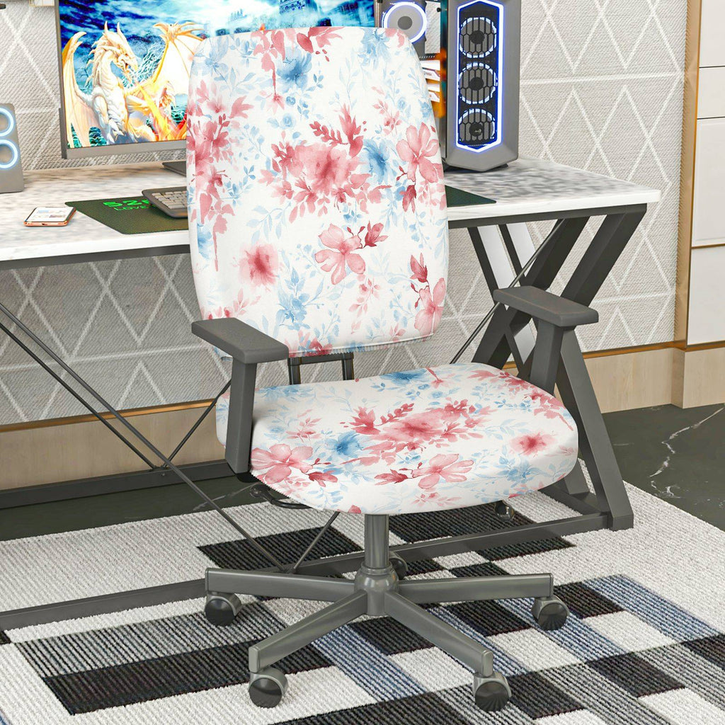 2-Piece Floral Pattern Stylish Elegant Decorative Red Blue  Computer Chair Cover Set, Seat and Backrest
