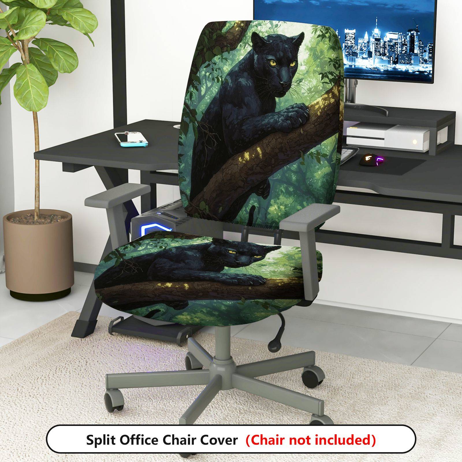 2-Piece Jungle Panther Animal Nature Wildlife Art  Computer Chair Cover Set, Seat and Backrest