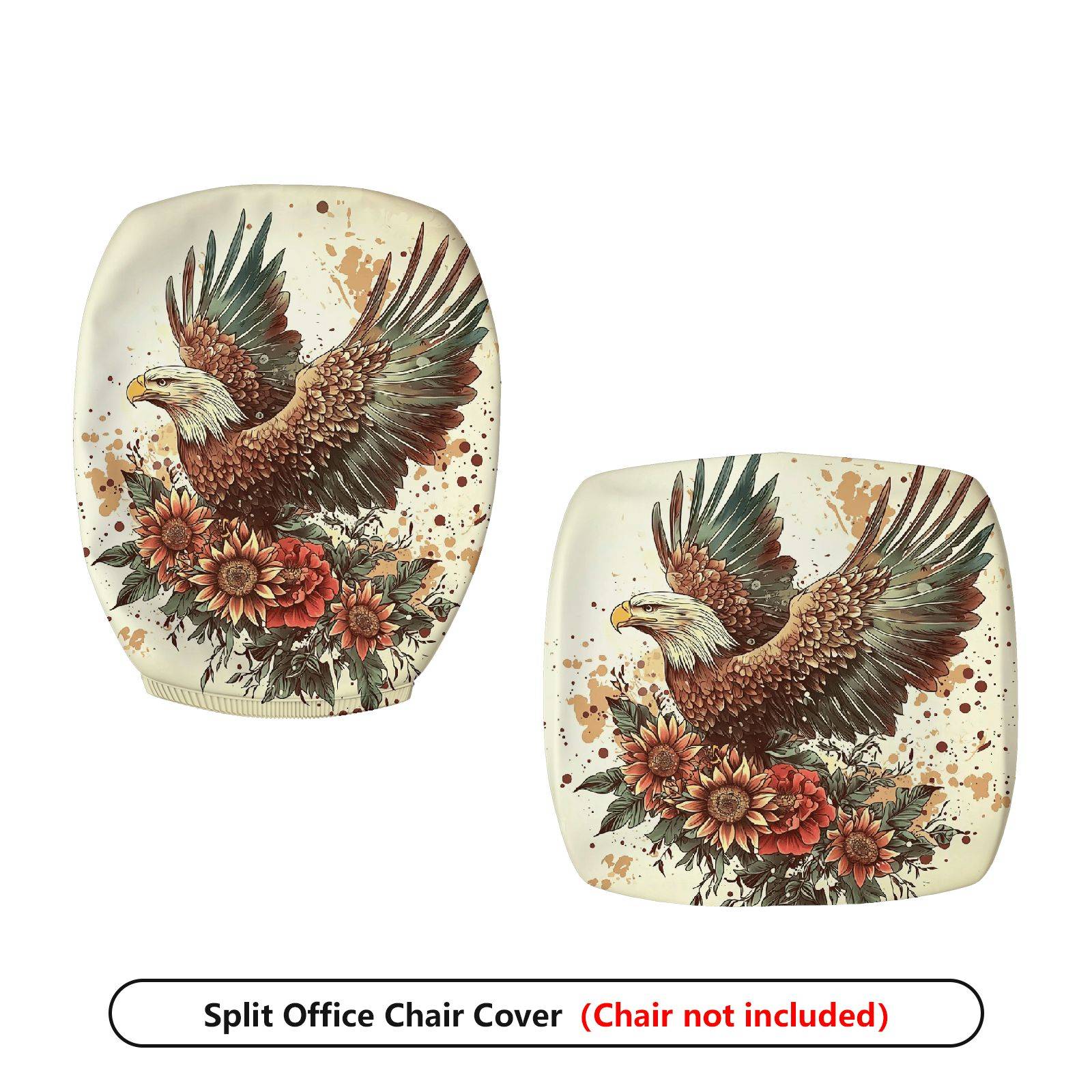 2-Piece Eagle Floral Artistic Vintage Animal  Computer Chair Cover Set, Seat and Backrest
