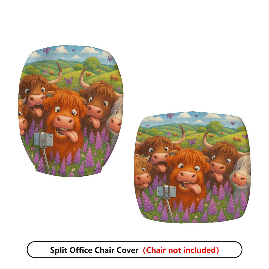 2-Piece Animal Pastoral Highland Cow Farm Nature  Computer Chair Cover Set, Seat and Backrest