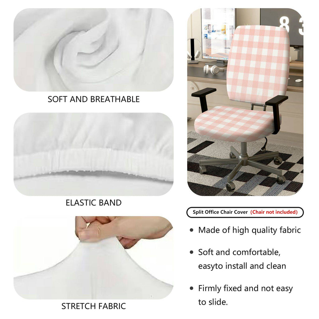 2-Piece Pink Plaid Checkered Pattern Modern  Computer Chair Cover Set, Seat and Backrest