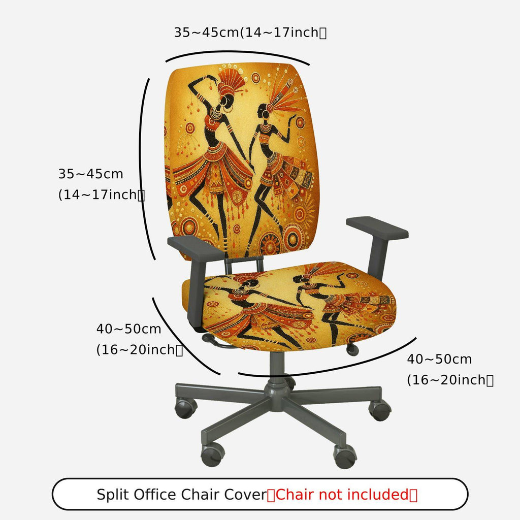 2-Piece African Ethnic Dancing Art Decor  Computer Chair Cover Set, Seat and Backrest