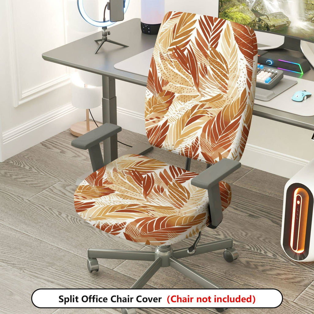 2-Piece Autumn Tropical Leaves Pattern Decorative  Computer Chair Cover Set, Seat and Backrest