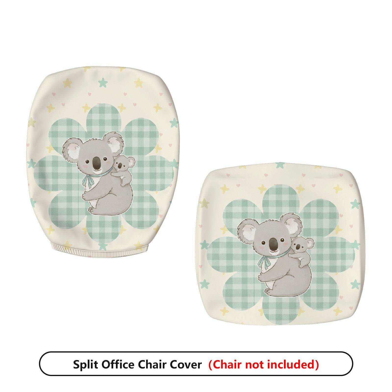 2-Piece Animal Star Plaid Koala  Computer Chair Cover Set, Seat and Backrest