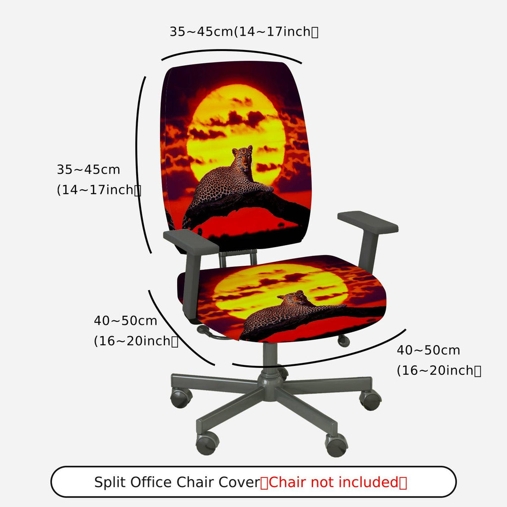 2-Piece Sunset Leopard Animal Wildlife Nature Scenery  Computer Chair Cover Set, Seat and Backrest