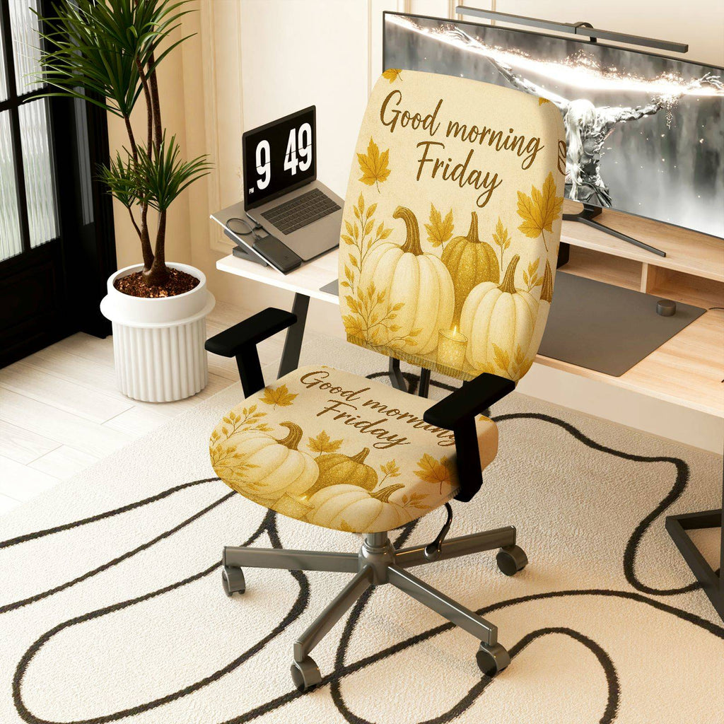 2-Piece Autumn Pumpkin Maple Friday Thanksgiving  Computer Chair Cover Set, Seat and Backrest