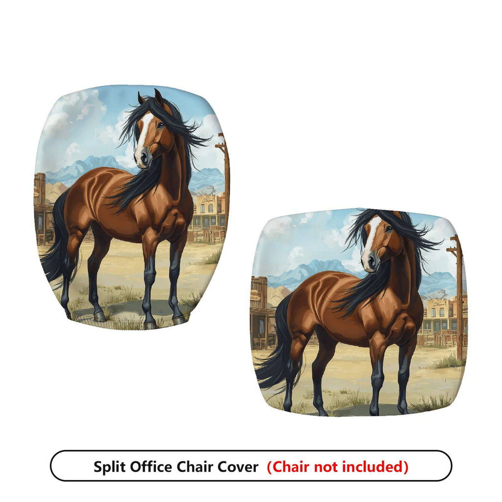 2-Piece Horse Western Country Animal Scenery Nature  Computer Chair Cover Set, Seat and Backrest